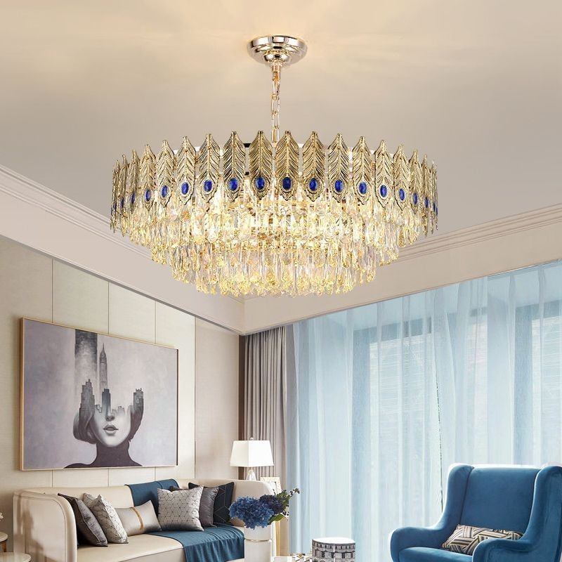 Goldene Feder Kristall Pendelleuchte Duplex Dekorative Deckenleuchte