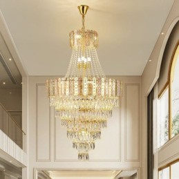 Konische Kristall-Pendelleuchte, exquisite, dekorative Duplex-Deckenleuchte