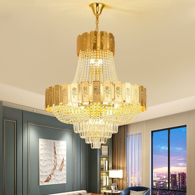 Gold Kristall Pendelleuchte Elegante Dekorative Deckenleuchte