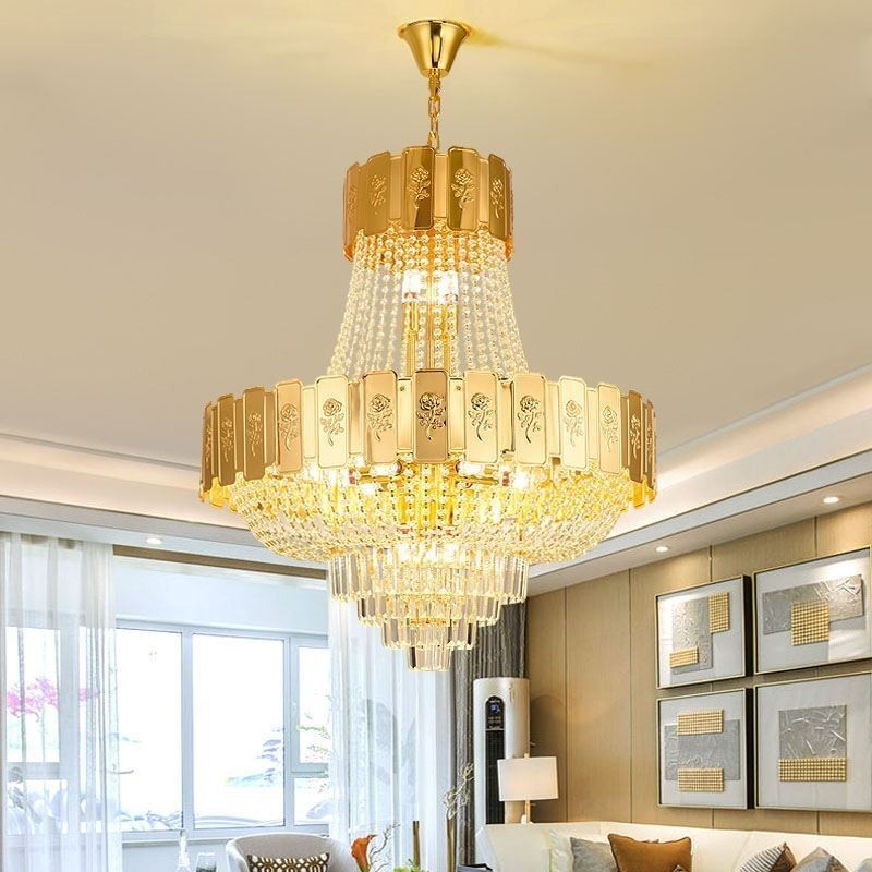 Gold Kristall Pendelleuchte Elegante Dekorative Deckenleuchte