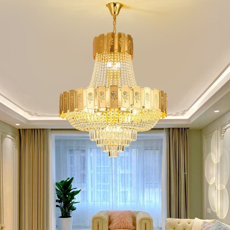 Gold Kristall Pendelleuchte Elegante Dekorative Deckenleuchte