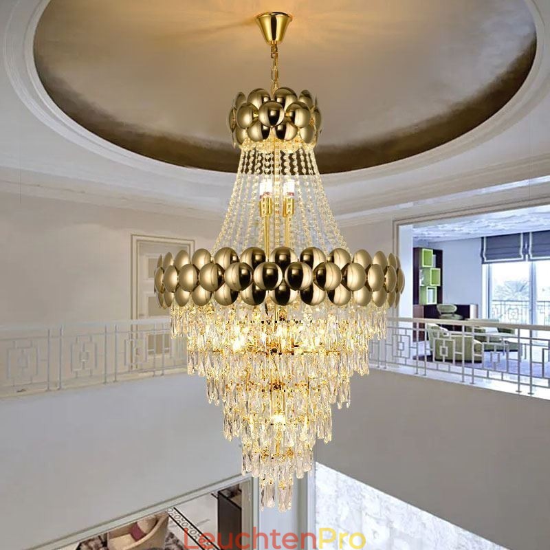 Kristall Pendelleuchte Galvanisiertes Gold Duplex Luxus Dekorative Deckenleuchte 80cm