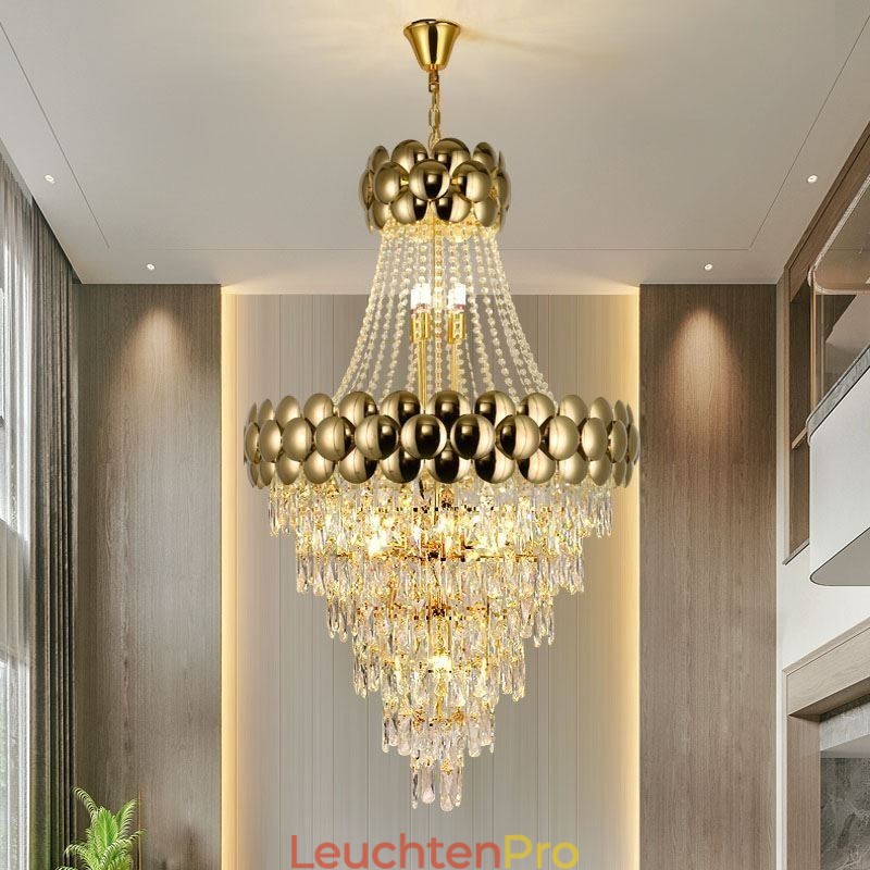 Kristall Pendelleuchte Galvanisiertes Gold Duplex Luxus Dekorative Deckenleuchte 80cm
