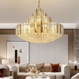 Kristall-Pendelleuchte 4. Etage Luxus-Dekrative Deckenleuchte mit goldenem Hohleisenblech