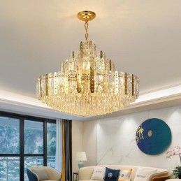 Kristall-Pendelleuchte 4. Etage Luxus-Dekrative Deckenleuchte mit goldenem Hohleisenblech