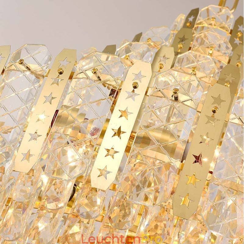 Kristall-Pendelleuchte 4. Etage Luxus-Dekrative Deckenleuchte mit goldenem Hohleisenblech
