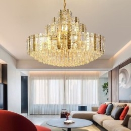 Kristall-Pendelleuchte 4. Etage Luxus-Dekrative Deckenleuchte mit goldenem Hohleisenblech