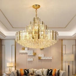 Kristall-Pendelleuchte 4. Etage Luxus-Dekrative Deckenleuchte mit goldenem Hohleisenblech