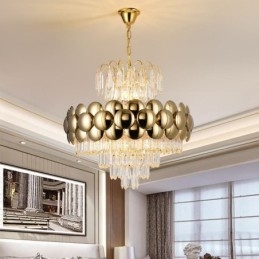Kristall Pendelleuchte Galvanisiertes Gold Luxus Dekorative Deckenleuchte 60cm