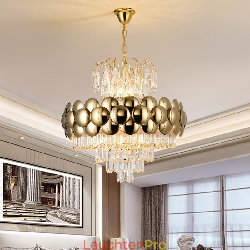Kristall Pendelleuchte Galvanisiertes Gold Luxus Dekorative Deckenleuchte 60cm