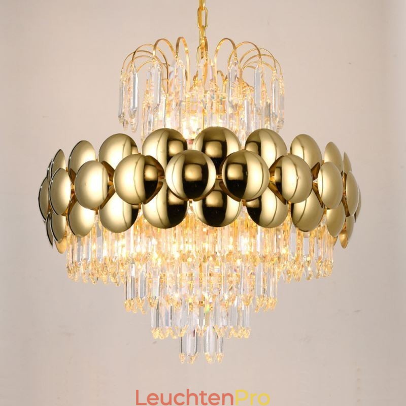Kristall Pendelleuchte Galvanisiertes Gold Luxus Dekorative Deckenleuchte 60cm