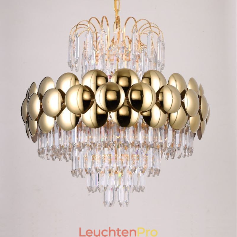 Kristall Pendelleuchte Galvanisiertes Gold Luxus Dekorative Deckenleuchte 60cm