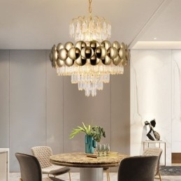 Kristall Pendelleuchte Galvanisiertes Gold Luxus Dekorative Deckenleuchte 60cm