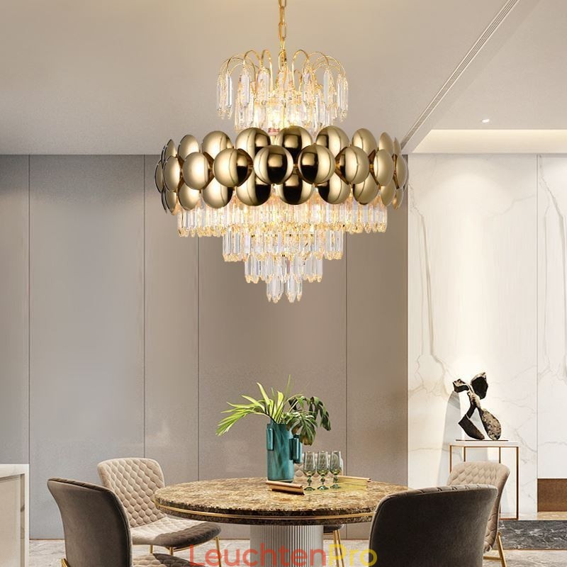 Kristall Pendelleuchte Galvanisiertes Gold Luxus Dekorative Deckenleuchte 60cm