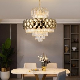 Kristall Pendelleuchte Galvanisiertes Gold Luxus Dekorative Deckenleuchte 60cm