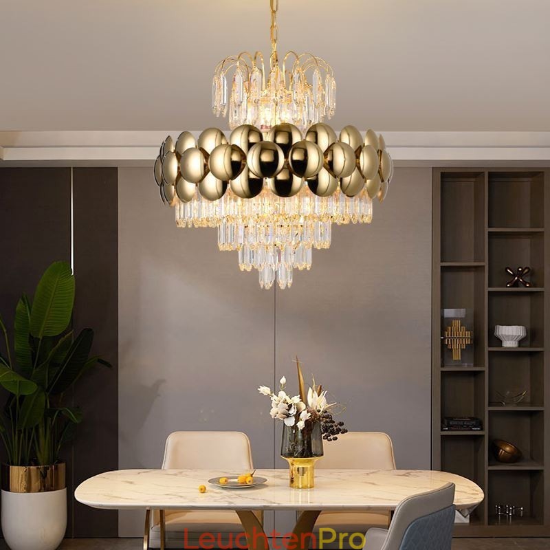 Kristall Pendelleuchte Galvanisiertes Gold Luxus Dekorative Deckenleuchte 60cm