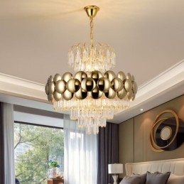 Kristall Pendelleuchte Galvanisiertes Gold Luxus Dekorative Deckenleuchte 60cm