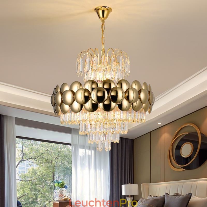 Kristall Pendelleuchte Galvanisiertes Gold Luxus Dekorative Deckenleuchte 60cm