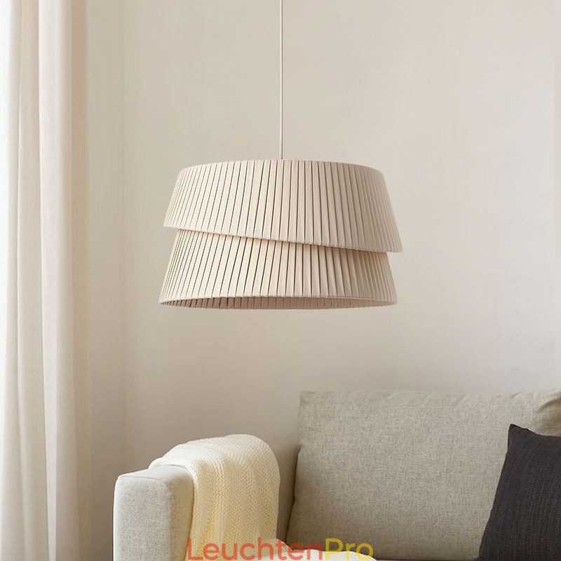 Pendelleuchte Französisch Creme Stil Doppelschicht Stoff Lampenschirm Deckenlampe