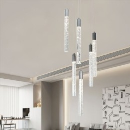 Pendelleuchte Chrom Kristallsäule Cluster Deckenleuchte