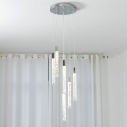 Pendelleuchte Chrom Kristallsäule Cluster Deckenleuchte