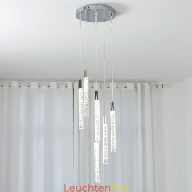 Pendelleuchte Chrom Kristallsäule Cluster Deckenleuchte