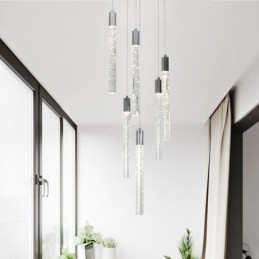 Pendelleuchte Chrom Kristallsäule Cluster Deckenleuchte