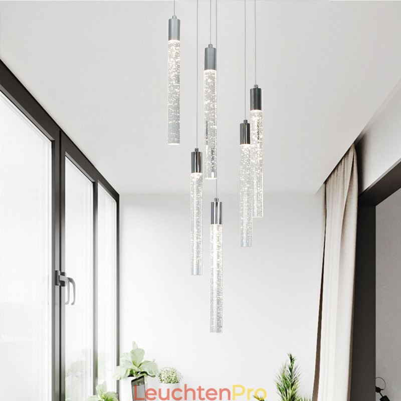 Pendelleuchte Chrom Kristallsäule Cluster Deckenleuchte
