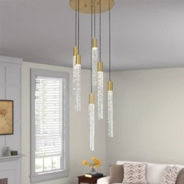 Pendelleuchte Kupfer Kristallsäule Cluster Deckenleuchte