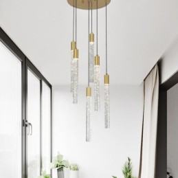 Pendelleuchte Kupfer Kristallsäule Cluster Deckenleuchte