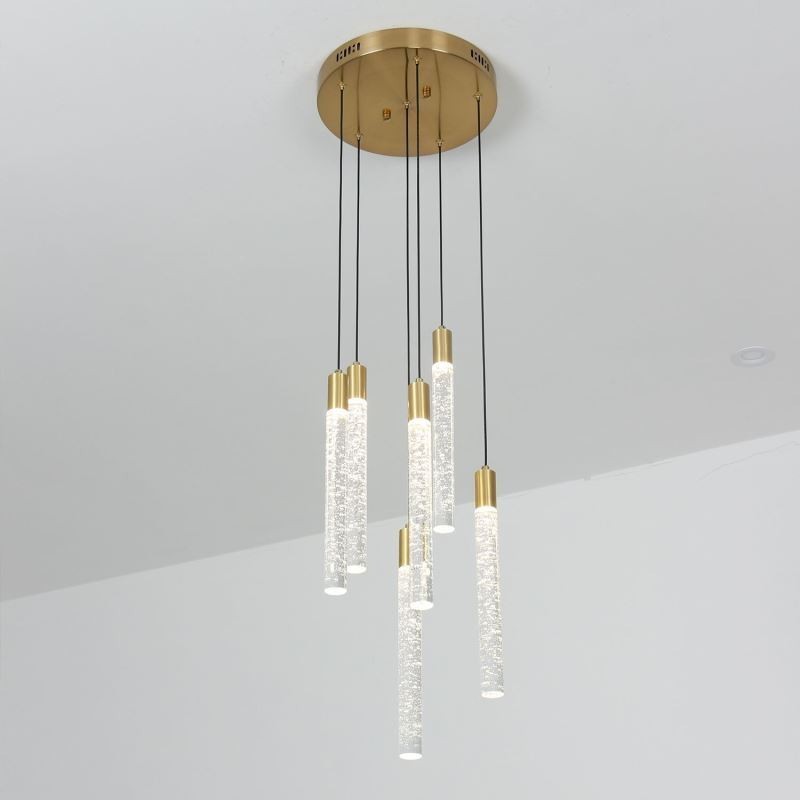 Pendelleuchte Kupfer Kristallsäule Cluster Deckenleuchte