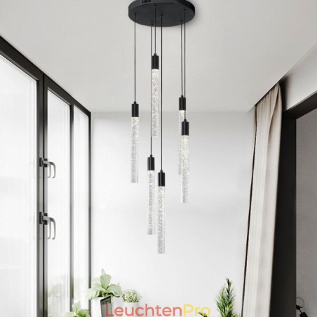 Pendelleuchte, schwarze Kristallsäule, Cluster-Deckenleuchte Pendelleuchte, schwarze Kristallsäule, Cluster-Deckenleuchte