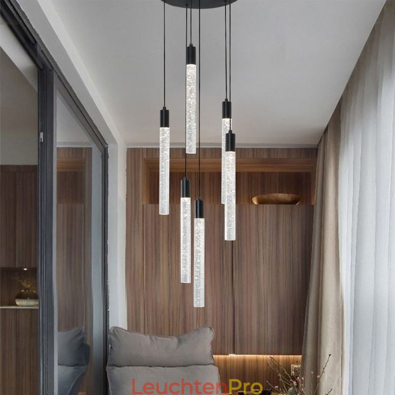 Pendelleuchte, schwarze Kristallsäule, Cluster-Deckenleuchte