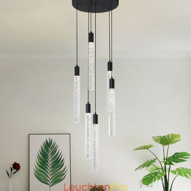 Pendelleuchte, schwarze Kristallsäule, Cluster-Deckenleuchte