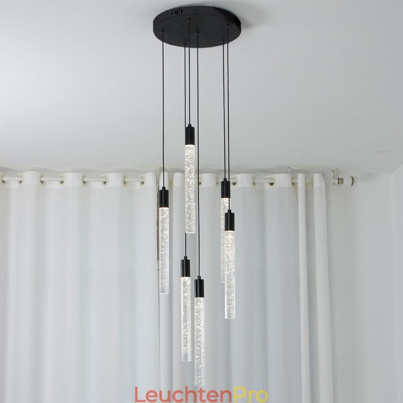 Pendelleuchte, schwarze Kristallsäule, Cluster-Deckenleuchte