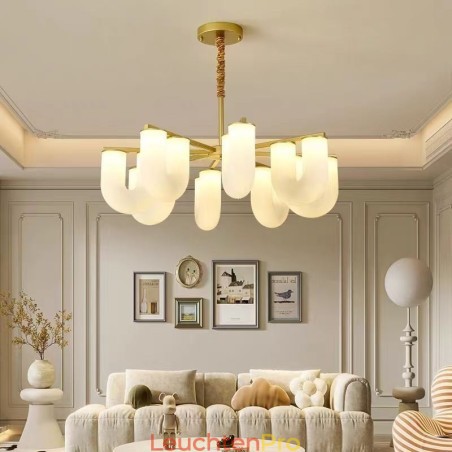 U-förmiger Kronleuchter, Pendelleuchte im französischen Creme-Stil