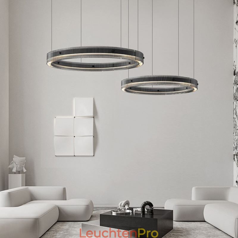 Pendelleuchte 60+80CM Doppelkreis Glas Deckenleuchte Stufenlos Dimmbar Mit Fernbedienung