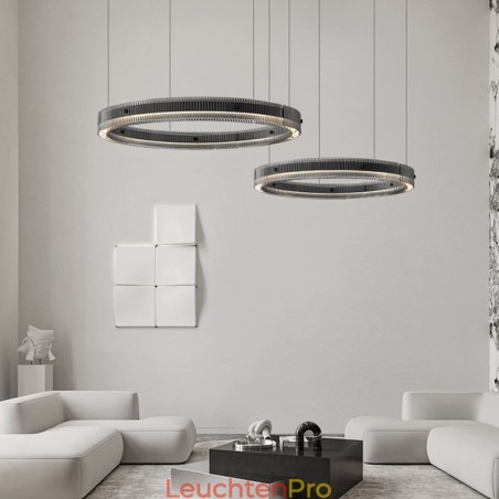 Pendelleuchte 60+80CM Doppelkreis Glas Deckenleuchte Stufenlos Dimmbar Mit Fernbedienung Pendelleuchte 60+80CM Doppelkreis Glas Deckenleuchte Stufenlos Dimmbar Mit Fernbedienung