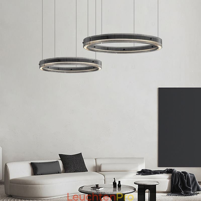 Pendelleuchte 60+80CM Doppelkreis Glas Deckenleuchte Stufenlos Dimmbar Mit Fernbedienung