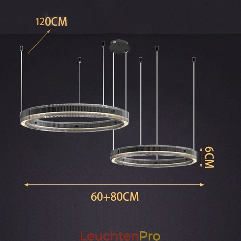 Pendelleuchte 60+80CM Doppelkreis Glas Deckenleuchte Stufenlos Dimmbar Mit Fernbedienung