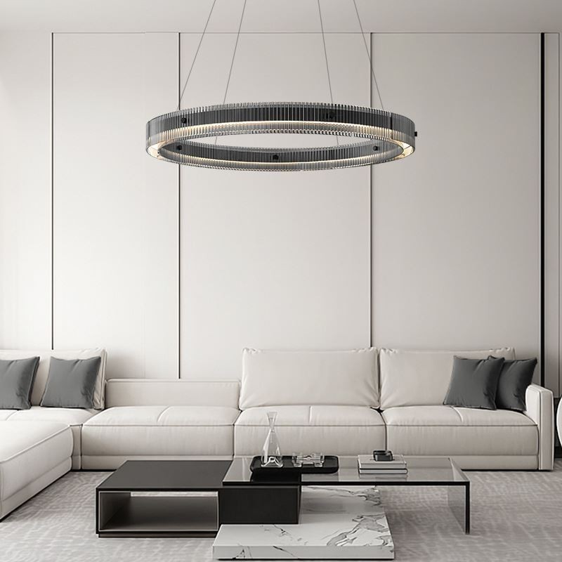 Glas Pendelleuchte 60 80CM Kreis Deckenleuchte Stufenlos Dimmbar Mit Fernbedienung