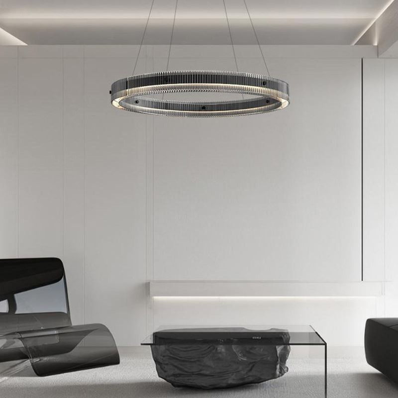 Glas Pendelleuchte 60 80CM Kreis Deckenleuchte Stufenlos Dimmbar Mit Fernbedienung