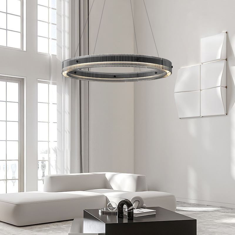Glas Pendelleuchte 60 80CM Kreis Deckenleuchte Stufenlos Dimmbar Mit Fernbedienung