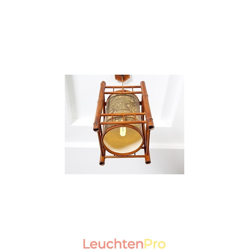 Retro Laterne Holz Bambus Kronleuchter