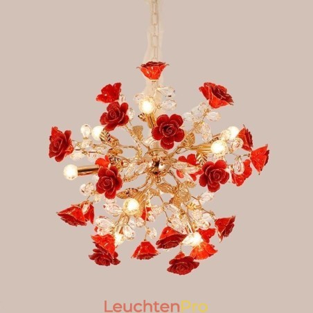 Luxus Pendelleuchte Keramik Rote Blume Kronleuchter Luxus Pendelleuchte Keramik Rote Blume Kronleuchter