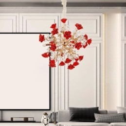Luxus Pendelleuchte Keramik Rote Blume Kronleuchter