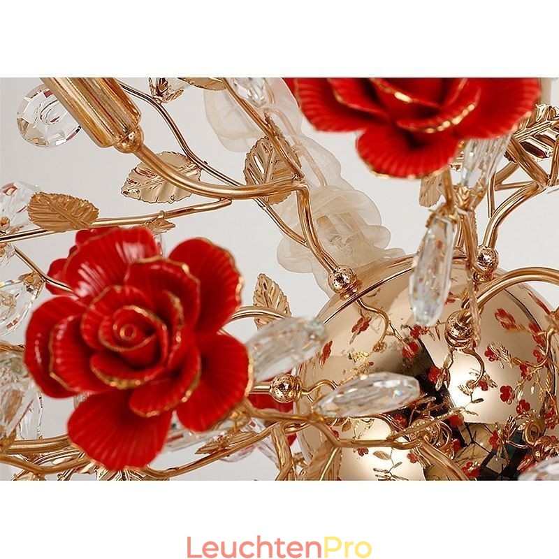Luxus Pendelleuchte Keramik Rote Blume Kronleuchter