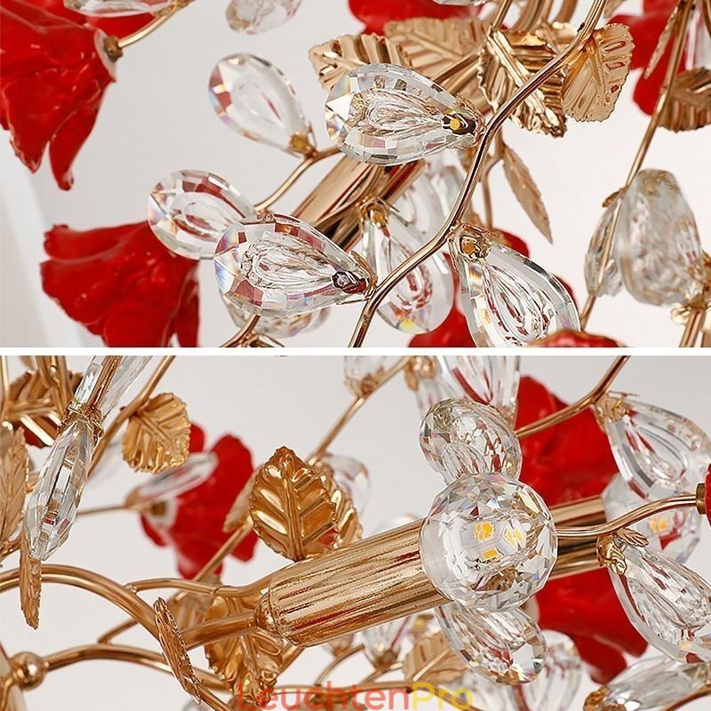 Luxus Pendelleuchte Keramik Rote Blume Kronleuchter