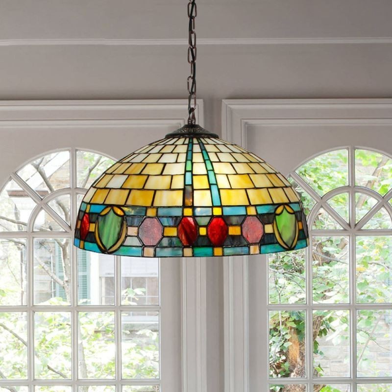 Buntglas Pendelleuchte Vintage Hängelampe