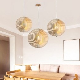 Moderne runde Kugel-Kronleuchter-Pendelleuchte aus Lindenholz